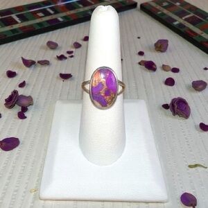 Purple Copper Turquoise Ring Sterling Silver Statement Ring - Size 8
